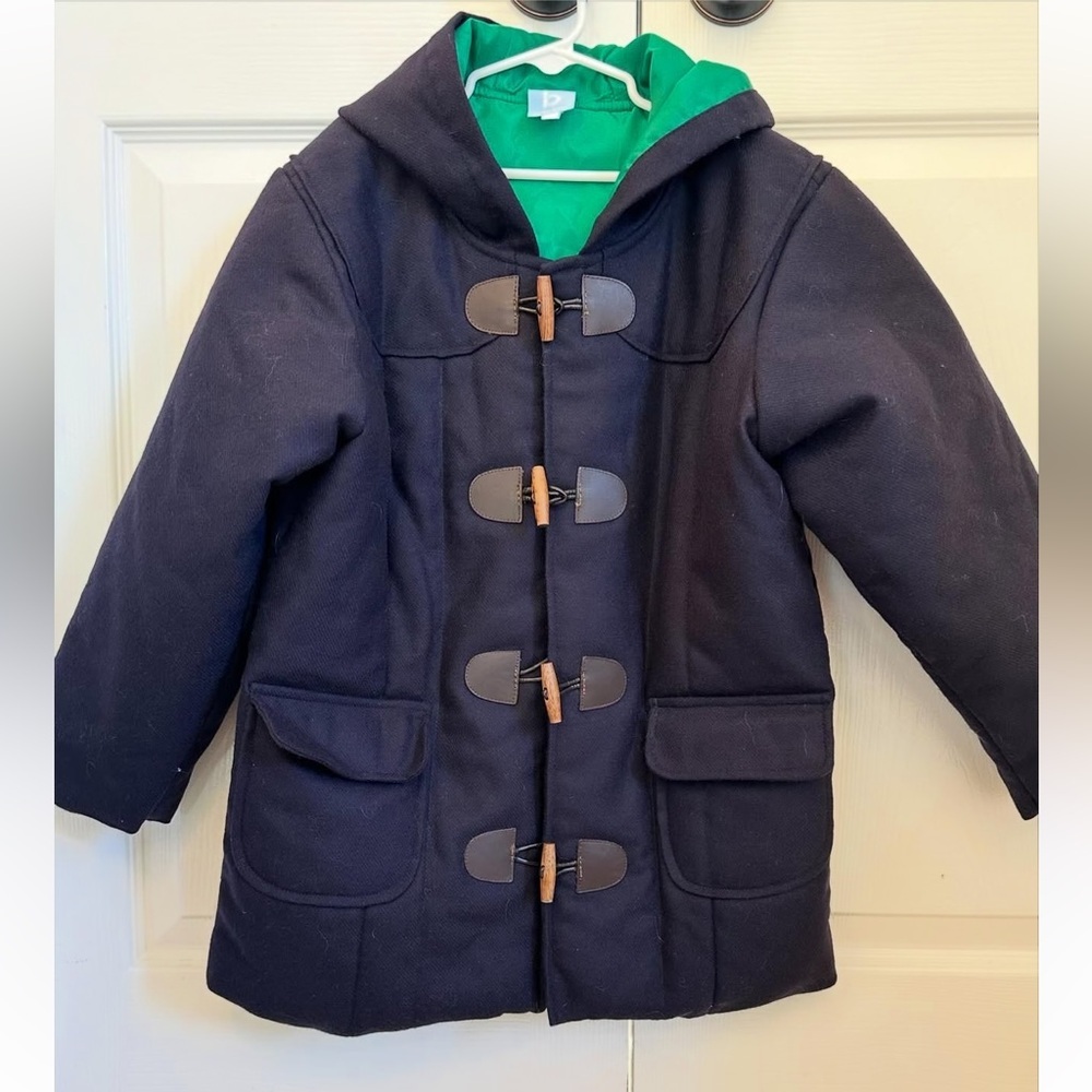 NWOT Bella Bliss Boys Navy Toggle Coat with Green Lining Size 12